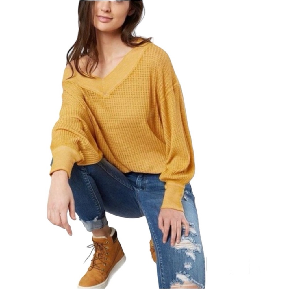 FREE people We The Free South Side Yellow Off The Shoulder Thermal Top Size XL